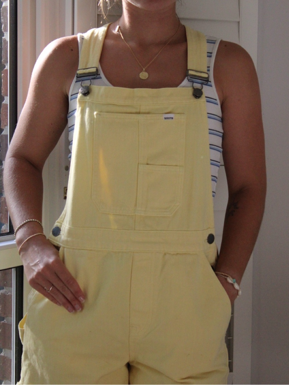 SISSTR Light Yellow Women's Denim Overalls with Front Pocket